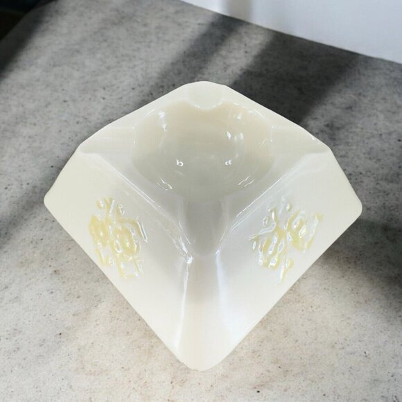 Vintage Belleek Ivory Porcelain Squared Raised Ashtray Dish Yellow Luster VTG - Picture 2 of 16